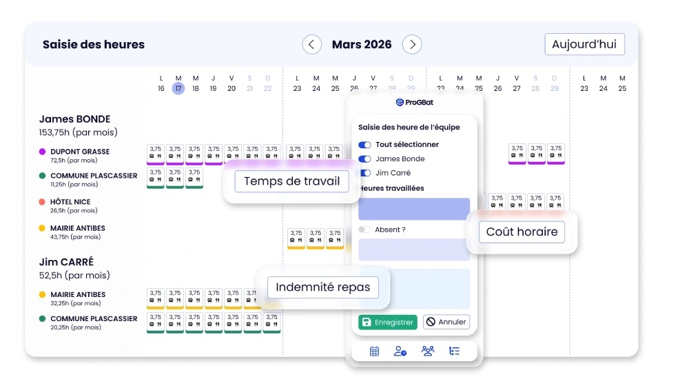 Saisie des heures BTP dans ProGBat au bureau et sur mobile